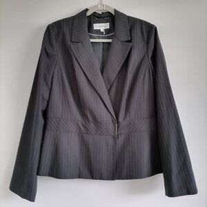 Calin Klein Womens Black Long Sleeve Pin Striped Career Office Blazer Size 14